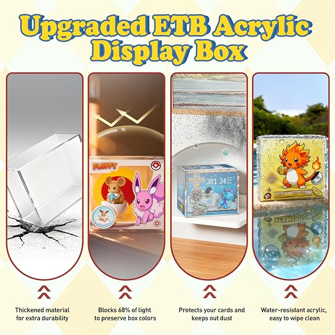 Elite Trainer Box Acrylic Case– Extra Thick ETB Protector Case for Elite Trainer Boxes Compatible with PKMN, Magnetic Lid, UV Resistant, Stackable Display Storage