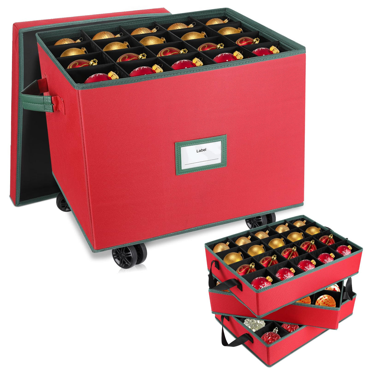 Rolling Christmas Ornament Storage Box, Holiday Ornament - Image 1