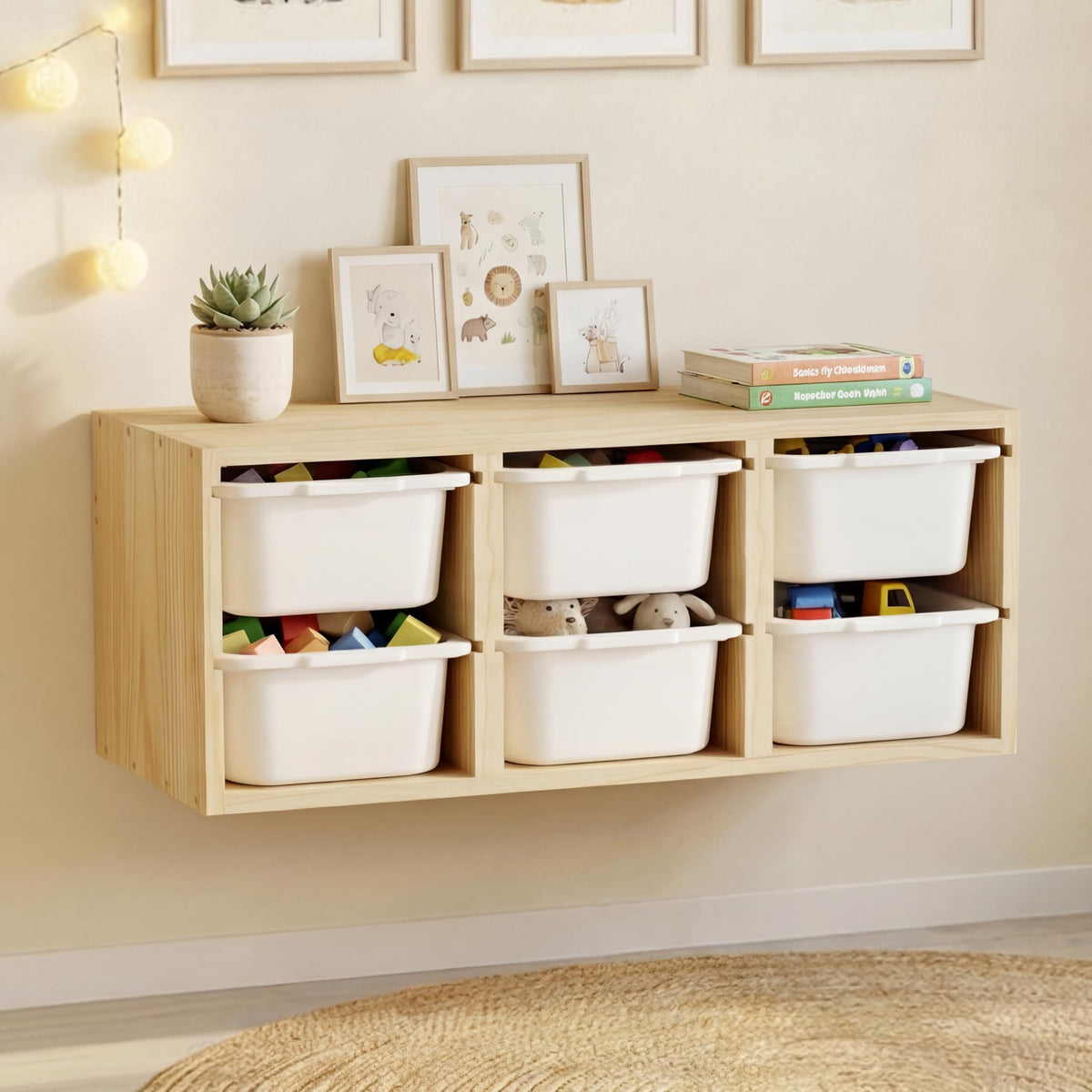 Solid Wood Montessori Wall Mounted Toy Organizer with 6 - Image 1