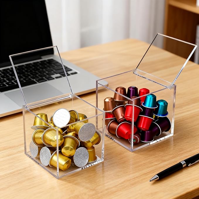 KissYou Acrylic Box Clear Storage Contanier with Lid Acrylic Hinged Lid Box Coffee Pod Holder Easter Candy Gift Box Transparent Display Case
