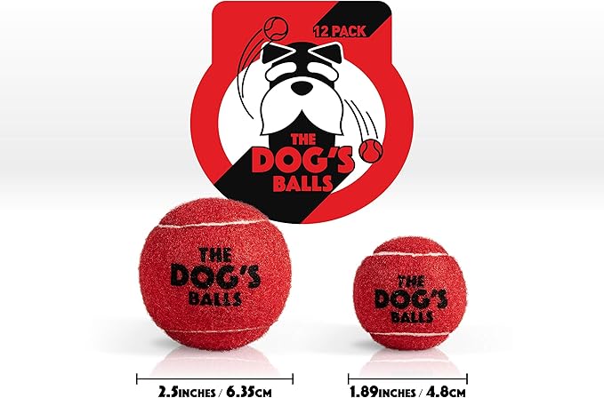 The Dog's Balls Dog Tennis Balls for Dogs, Red, 12-Pack - Non-Abrasive Felt Fetch Balls, Tough Rubber Core, Float in Water, Fits Standard Launchers