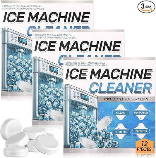 3 Pack 36 Pcs Ice Machine Cleaner Tablets Descaler, Clean Tablets for Ice Makers, Scale Remover for Countertop, Deep Cleaning, Remove Odor