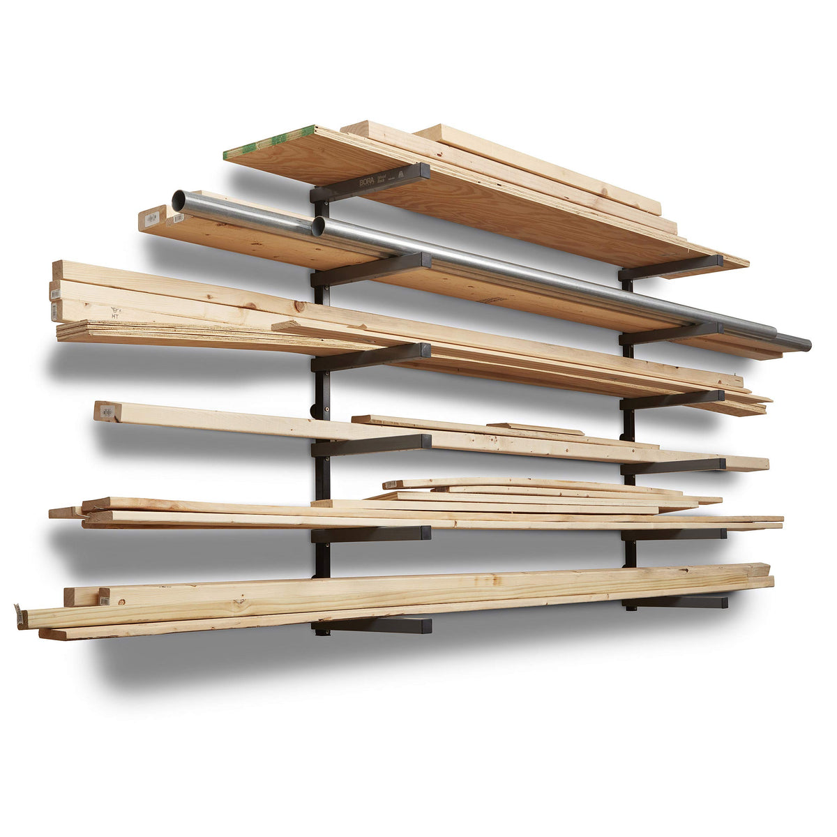 BORA Wood Rack, 6-Level Wall Mount Lumber Storage Rack - Image 1