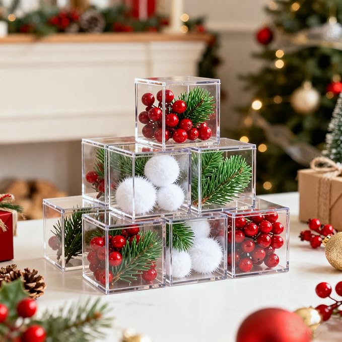 Acrylic Box Clear Boxes 12 Packs Acrylic Dispaly Box with Lid Valentine's Day Party Favor Gift Boxes Wedding Male Birthday Decorative Box Jewelry Storage Container Treat Box