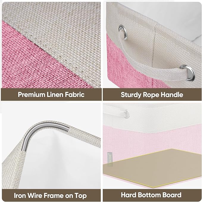 BALEINE 4 Pack Fabric Closet Storage Bins for Shelves, Linen Closet Organizers and Storage, Decorative Baskets for Organizing, Shelf, Clothes, Home, Office (Pink, 12"x8"x8")