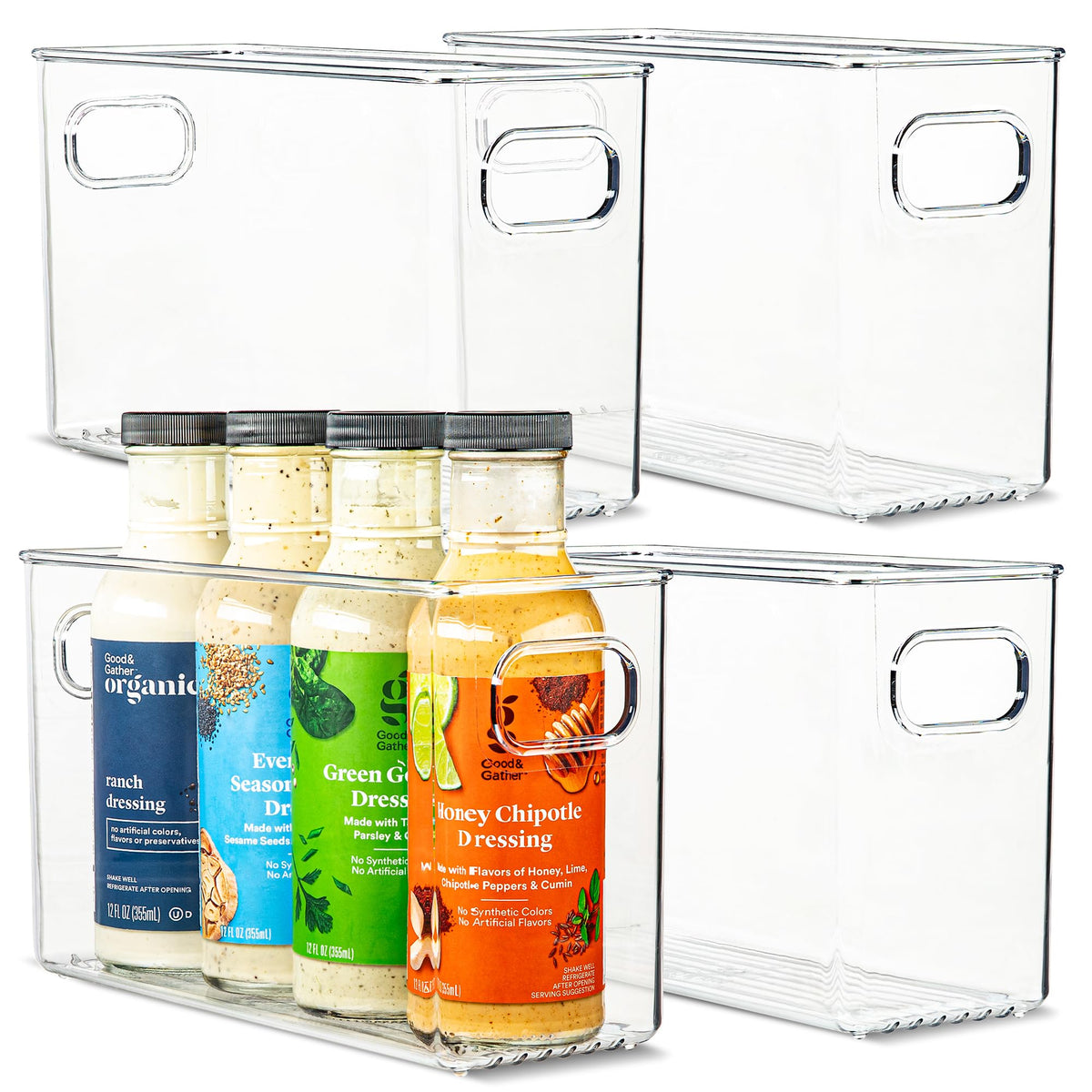 Plastic Food Storage 4 Pack Clear Container Bin with Handles - Image 1