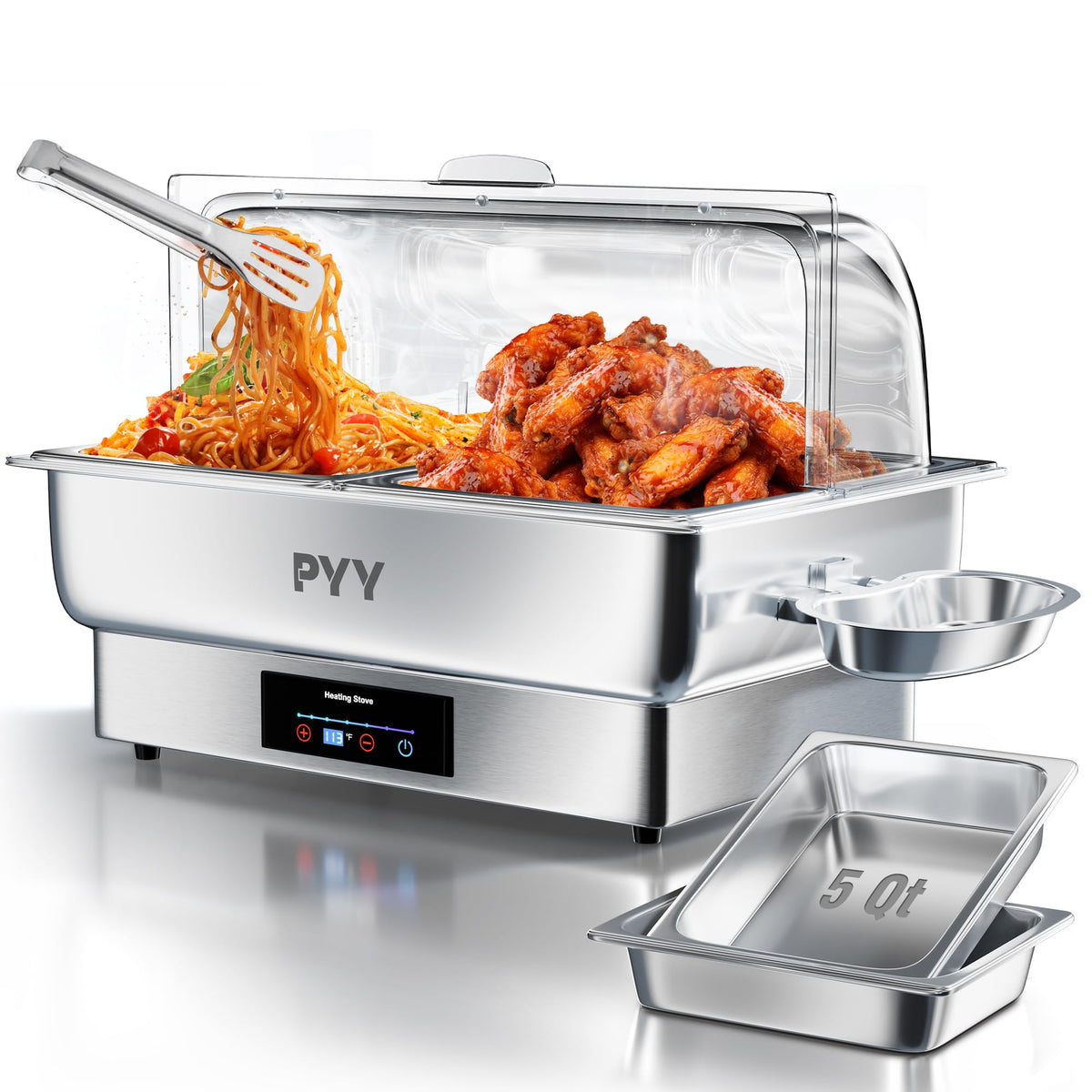 PYY Electric Chafing Dish Buffet Set – Roll Top, Stainless Steel - Image 1