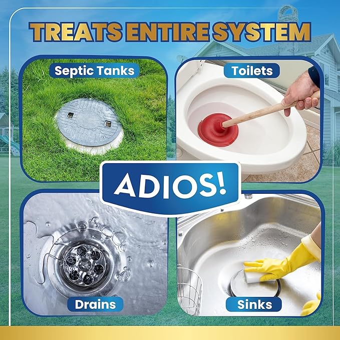 Enzyme Septic Tank Treatment, Natural Drain Safe Cleaner for Septics, Pipes and Drain Fields - Quart (32 oz)