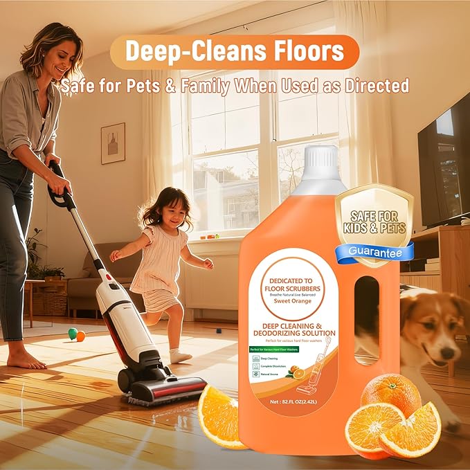 82 FL OZ/2.42 L Sweet Orange Scent Floor Cleaning Solution Compatible with Tineco iFLOOR 2/3/5 & FLOOR ONE S3/S5/S6/S7 PRO, Floor Cleaner Refill for All Cordless Wet/Dry Vacuum & Robot Vacuums Mop