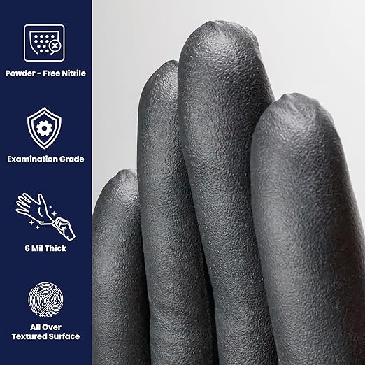 Adenna SHADOW Disposable Nitrile Gloves – 6 Mil, Medical Grade Exam Rubber Glove with Textured Grip, Non-Latex & Powder-Free, Case of 1000, Small, Black