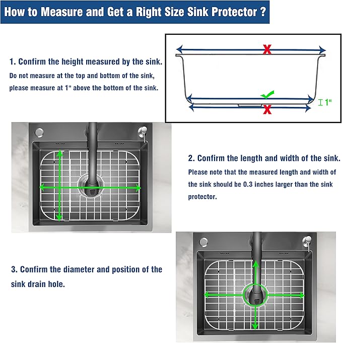 Stainless Steel Sink Protector 18-1/8" x 13-3/8" with Center Drain, Metal Sink Rack for Bottom of Sink, Kitchen Sink Grate and Sink Protectors with Sink Strainer (18-1/8" x 13-3/8" - Center Drain)