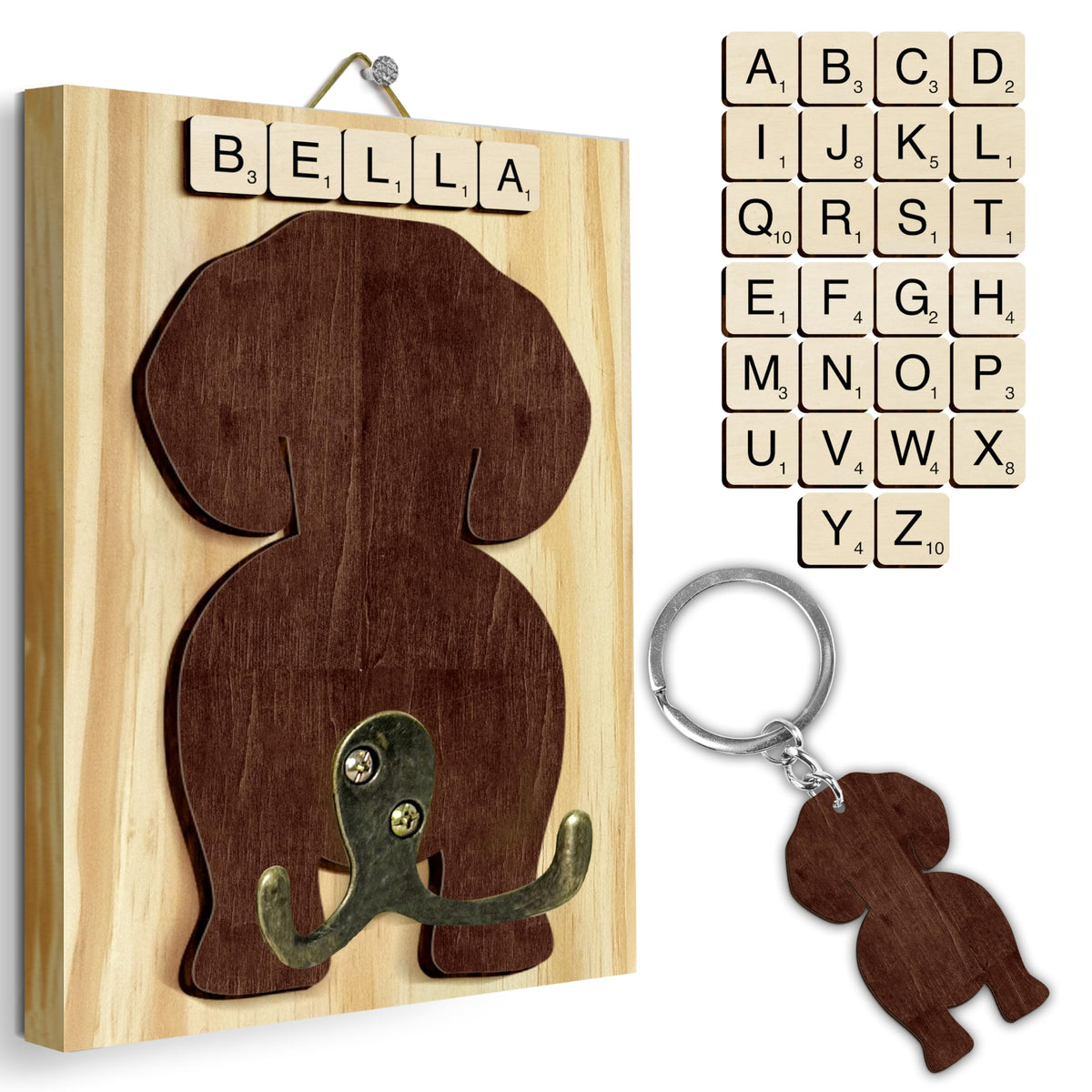 Beagle Dog Leash Holder Wall Mount with Scrabble Letters - Image 1