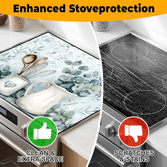 Stove Top Cover Flower Gas Stove Top Cover for Home Decoration Kitchen Pad Non-Stick Washable Cooktop Covers Countertop Protector Keep Stove Clean (Vase, 28L"x20W")