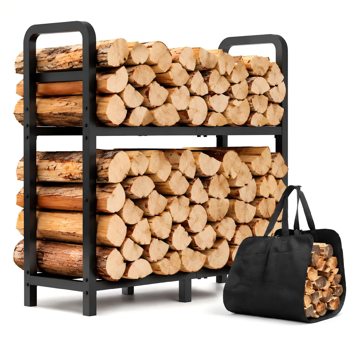 Firewood Rack Outdoor 30 Inch 2-Tier Heavy Duty Log Carrier Bag - Image 1