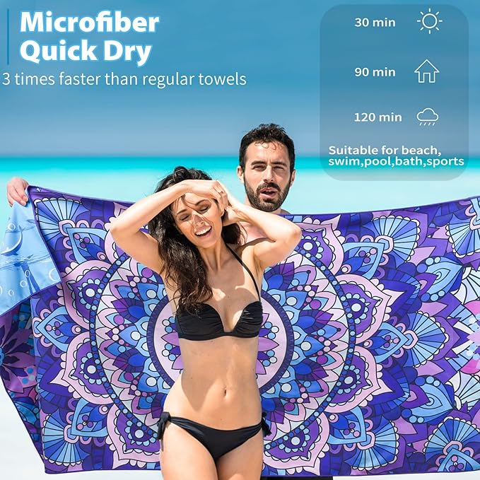 TwoYek 4 Pack Microfiber Thin Beach Towel Lightweight 71x32 Oversized Extra Large Sand Free Towels Quick Dry for Travel Pool Yoga Gym Sports Beach Accessories Vacation Essential Gift