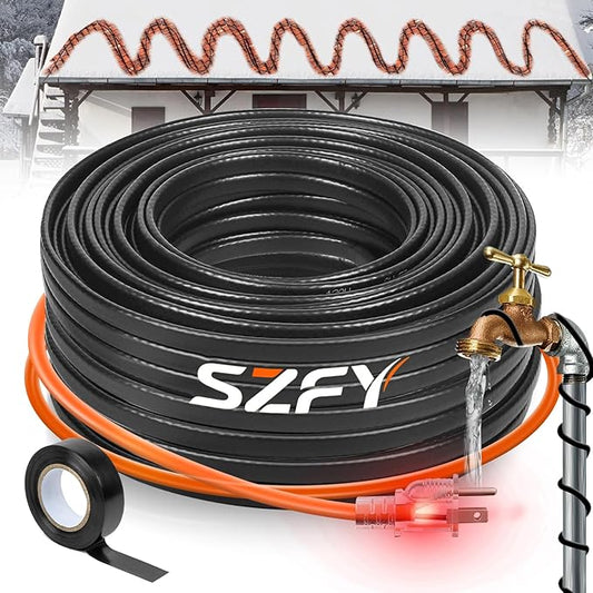 24FT Heat Tape for Water Pipes, -40°F Deicing Cable,Pipe Heating Cables for Roof,Gutter，Farm，Freeze Protetion Heat Trace Cable, Heated Water Hose,Plumbing Fixtures,120V 5W/FT