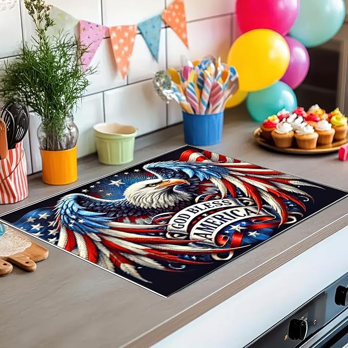 Stove Top Cover 28x20 Inch Diatomite Kitchen Mat God Bless America Eagle Design Counter Protector Heat Resistant Drying Pad for Electric Glass Cooktop Patriotic Kitchen Decor