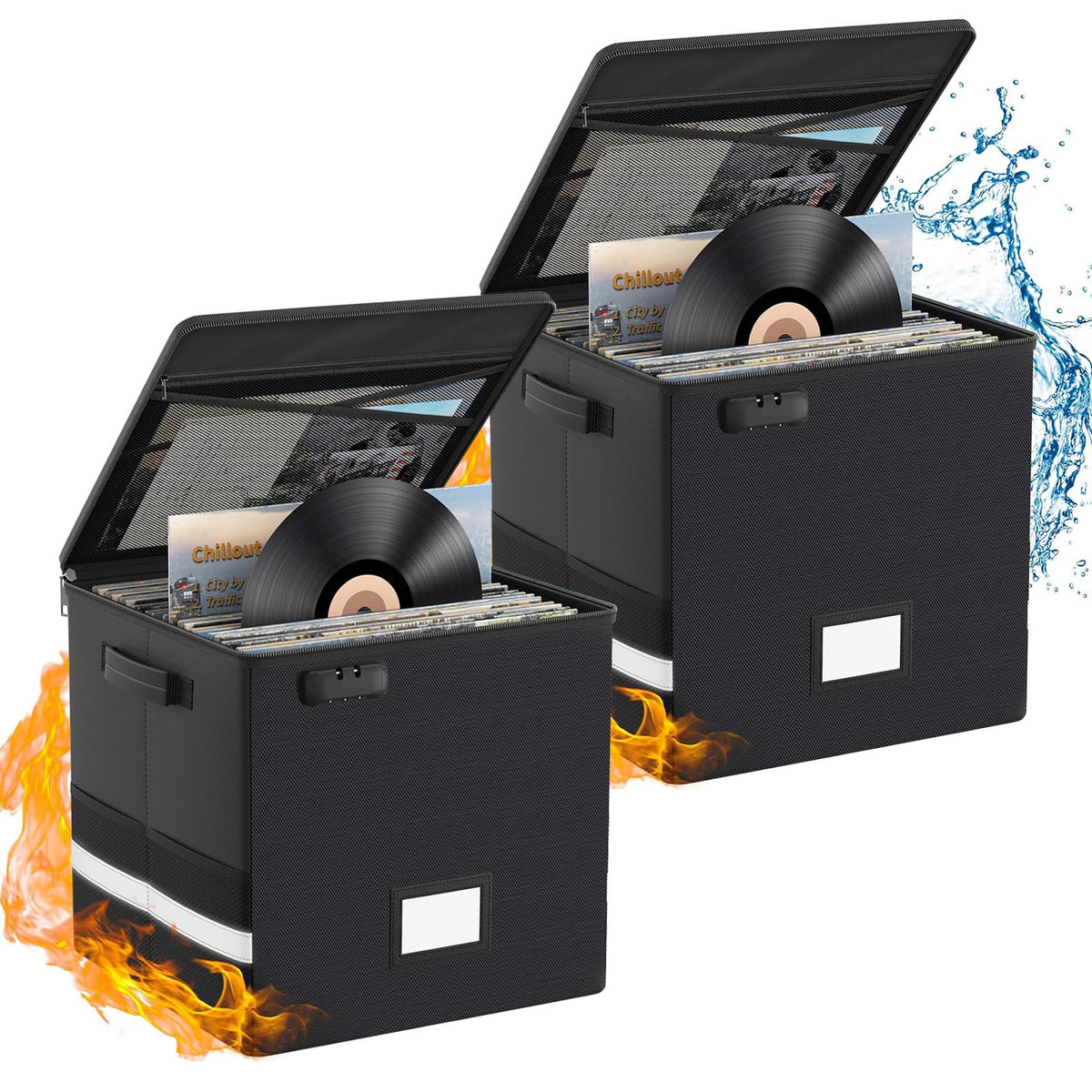 Vinyl Record Storage Box with Lock, 2-Pack Fireproof & Waterproof - Image 1