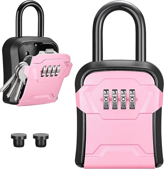 Puroma Lock Box, Key Lock Box Wall Mount & Portable Combination Lockbox with Resettable Code, Security Lockbox for Outside House Keys, Apartment Realtors Spare Keys Storage (1 Pack, Pink)