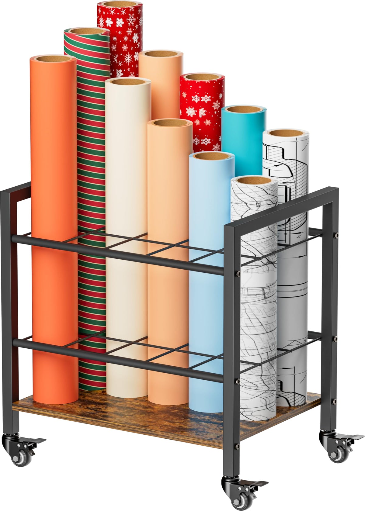 Blueprint Storage Rack Cart, 15 Slots Metal Rolling File - Image 1