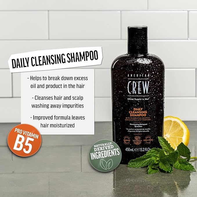 American Crew Shampoo for Men, Daily Cleanser, Naturally Derived, Vegan Formula, Citrus Mint Fragrance, 33.8 Fl Oz