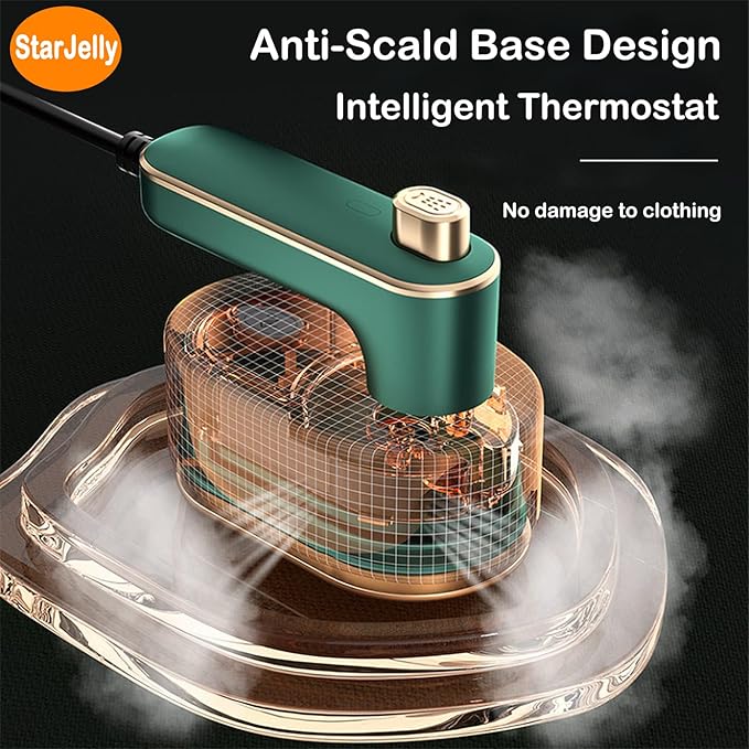 Portable Travel Steam Iron, 180° Foldable Handle, 3 Minutes Fast Heating, Anti-Hot Stand, Suitable for Most Fabrics (Silk/Wool/Polyester) and More. (02 Green)