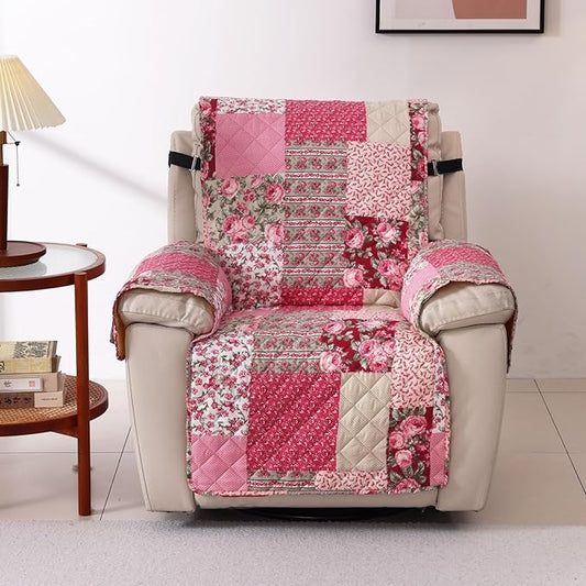 Cmfshape Skidproof Sofa Cover-Patchwork Sofa Slipcover with Elastic Straps-Easy Fit Slip Cover-Washable Furniture Protector for Pets and Kids(Chair,Hot Pink)