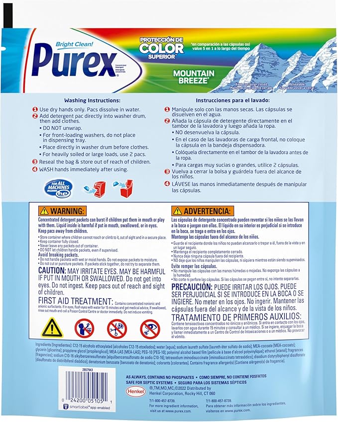 Purex 4-in-1 Laundry Detergent Pacs, Mountain Breeze, 70 Count