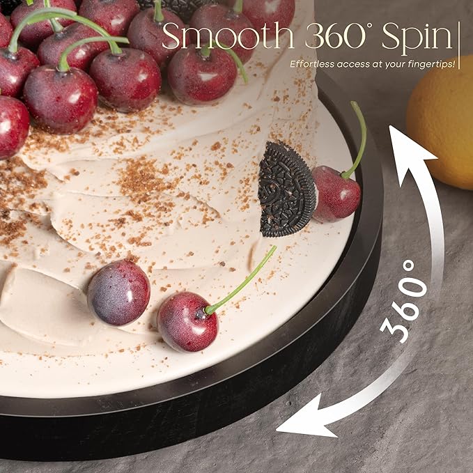 EOSAHR Non-Skid Wooden Lazy Susan Turntable for Cabinet – Chic 10.5" Lazy Susan Turntable and Bathroom Tray for Bathroom Decor & Coffee Table - Ideal for Home and Kitchen (Black)
