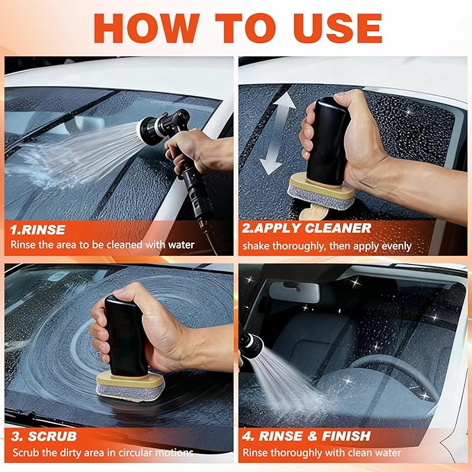 2Pcs Handheld Glass Oil-Film Remover, Upgrade Emulsion Cleaner Glass Cleaning Board, Automotive Glass Cleaner Oil Film Cleaning Brush for Car Windshields(Emulsion+Brush Board)
