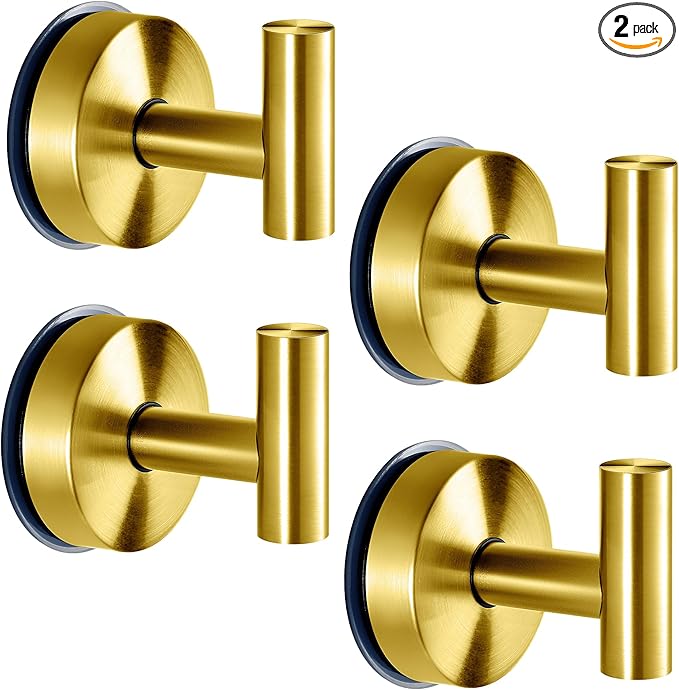 JOMOLA Suction Cup Hooks for Shower (4 Pcs Brushed Gold)