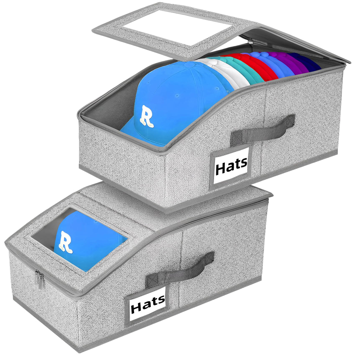 Hat Storage for Caps, Stackable Hat Organizer Boxes, Grey 2PCS - Image 1