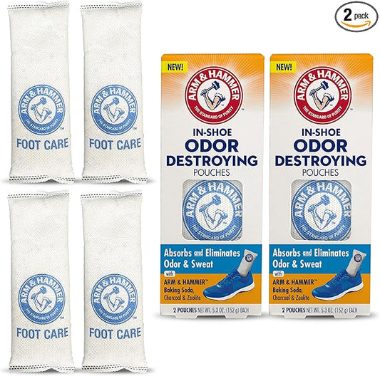 Arm & Hammer In-Shoe Odor Destroying Pouches, Shoe Deodorizer Insert for Reducing Odor and Absorbing Moisture, Smell Eliminator for All Footwear, Gym Bags and Work Boots (4 Pouches)