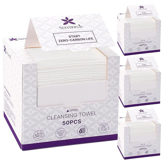 Disposable Face Towels (200 Count) – XL 10"x12" Ultra Thick Facial Cleansing Cloths – Soft Biodegradable Dry Wipes for Sensitive Skin – Lint-Free Makeup Remover Towelettes for Daily Skincare