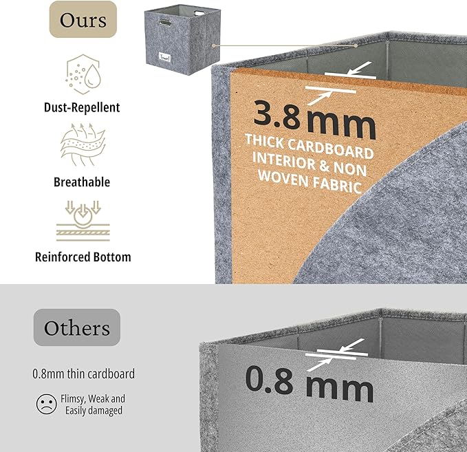 DECOMOMO Felt Storage Bins, 11 inch Cube Storage Bin with Labels for Shelves Kallax (Cube 11" / 6pcs, Dark Grey)
