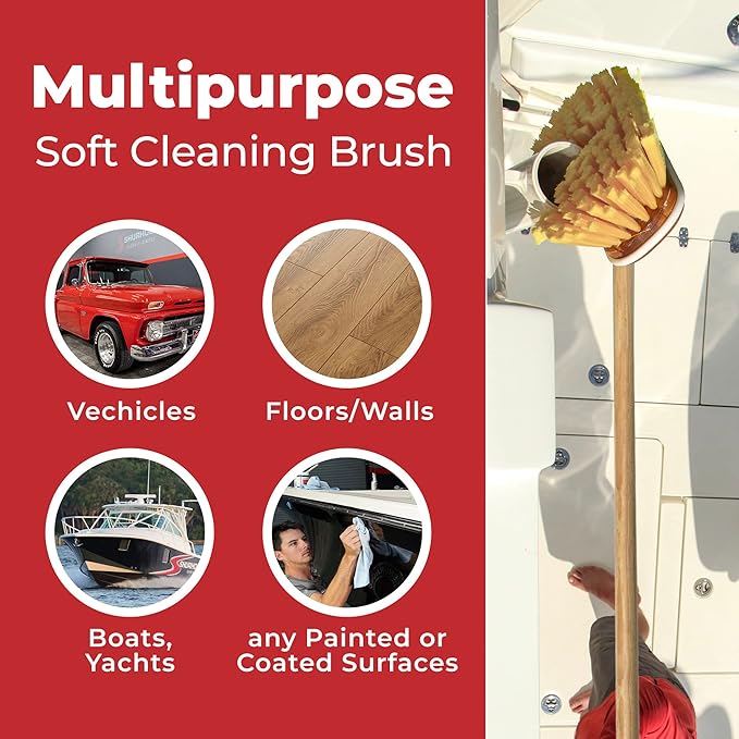 SHURHOLD Marine Mate 6" Boat Deck Brush with 48" Threaded Wood Handle