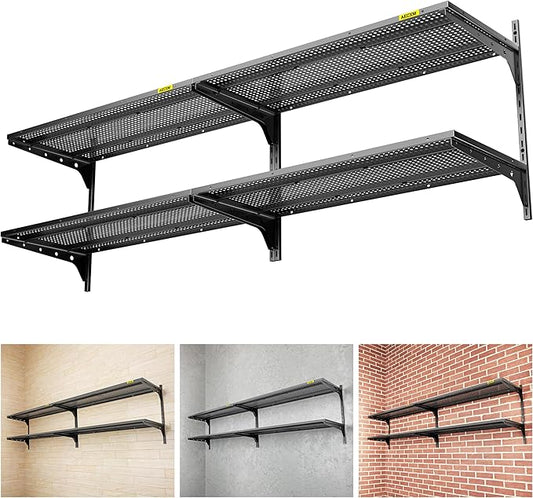 2-Pack 2 Tier 1.3x3ft Garage Shelving Wall Mounted, 500lbs Load Capacity，15.6x36inch per Shelf Height Cassette Adjustable Floating Shelves, Black