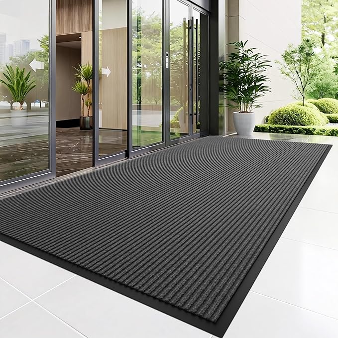 Front Door Mat, 4' x 8' Heavy Duty Indoor Outdoor Door Mat for Entryway, Commercial Door Mats Entrance, Low Profile Welcome Mats Non-Slip, Durable Rubber Backing Entry Mat for Patio, Home