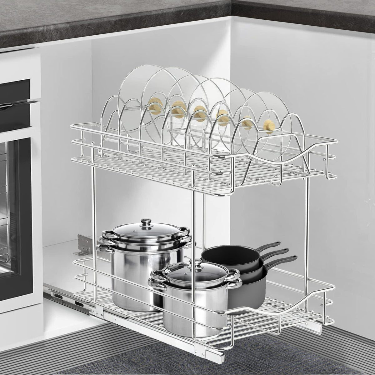 FULGENTE Pull Out Cabinet Pots and Pans Organizer 11" W x 18" D 2 - Image 1