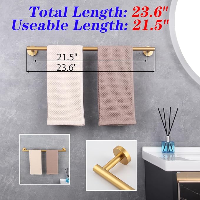 Bathroom Towel Bar — 24" Gold Stainless Steel