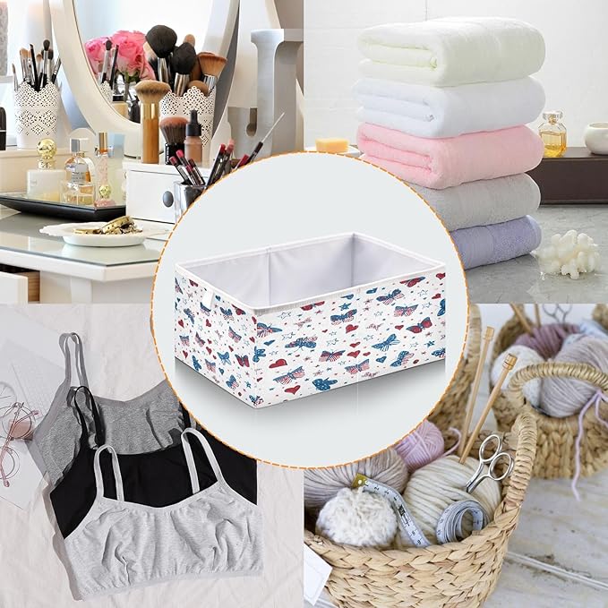 Bolaz Butterfly Hearts Stars Pattern Closet Organizers Storage Cubes Storage Bins Shelf Baskets Containers for Home Room Office,Square