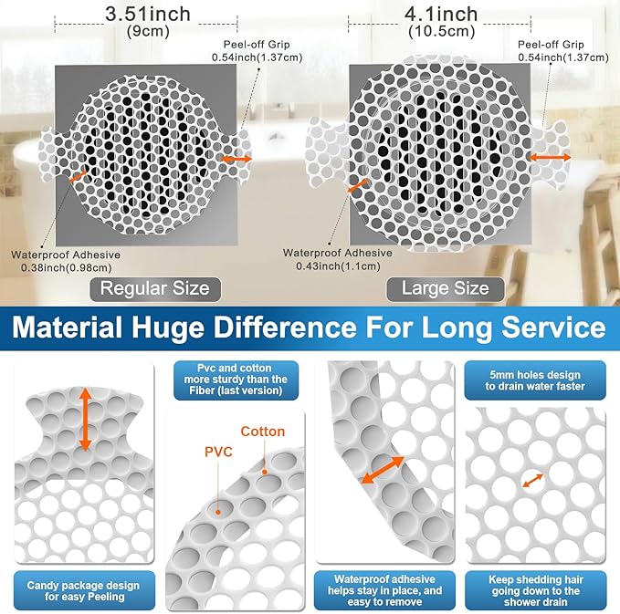 INVIHUG,50 Pack, Disposable Shower Drain Hair Catcher Mesh Stickers,Disposable Hair Drain Catcher. (White)