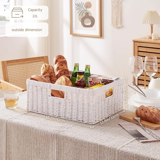 Wicker Storage Basket — Rectangular, White