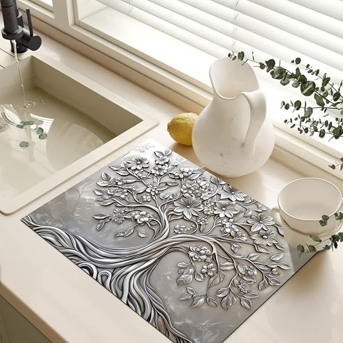 Stove Top Cover for Electric Tree of Life Stove Decorative Floral Embossed Dish Drying Mat Coffee Mat 28x20 Inch Kitchen Protector for Stove Surface