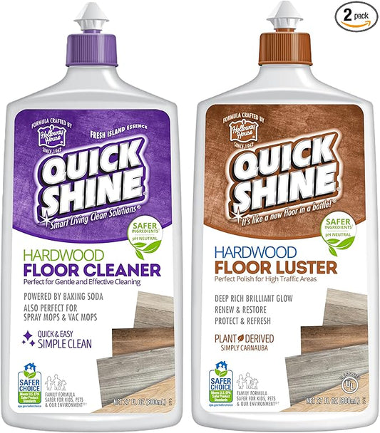 Quick Shine Hardwood Floor Cleaner & Wood Floor Polish w/Plant-Derived Carnauba 2-27oz Bottles, Removes Scratches, Safer Choice, A Clean That Can Be Seen