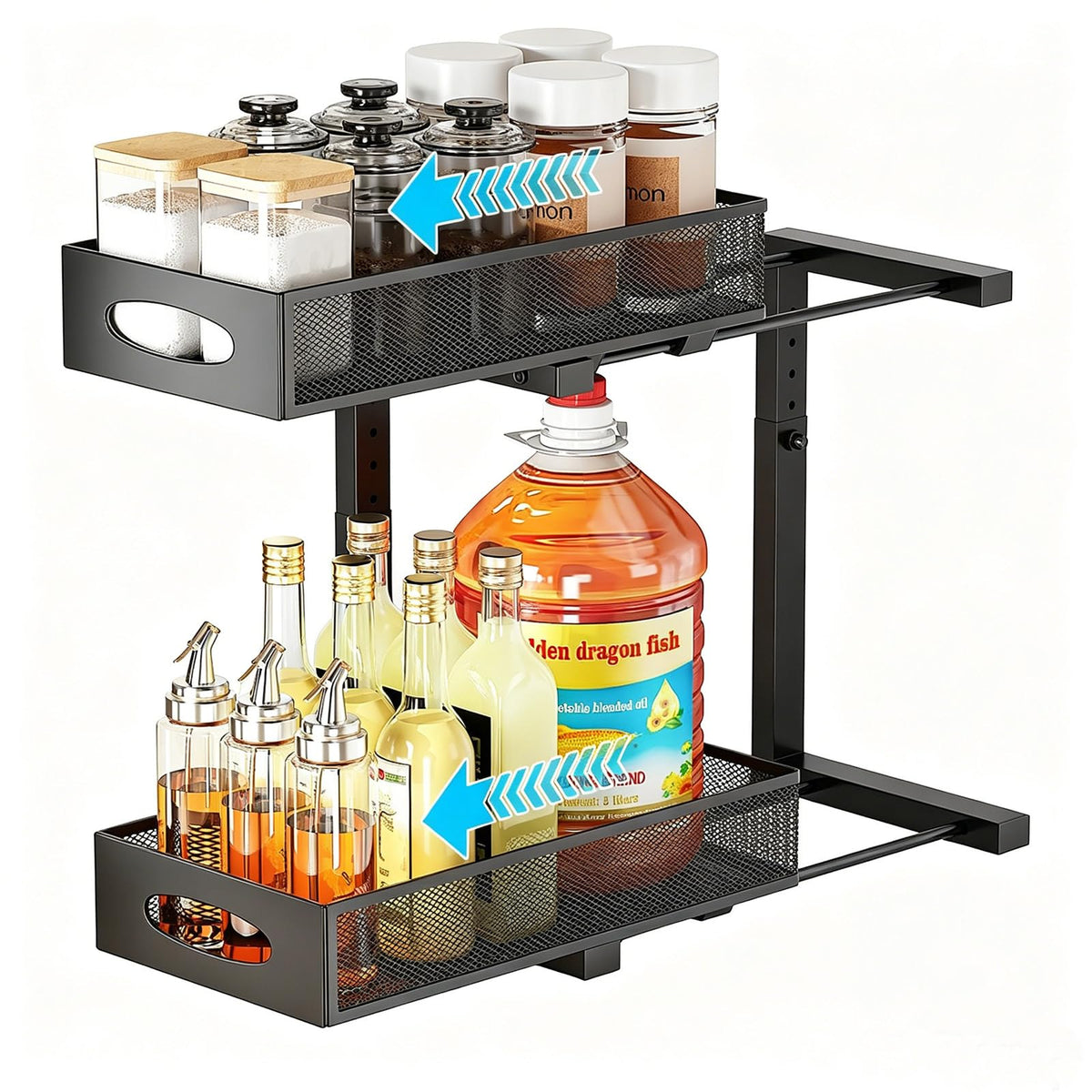 Under Sink Organizer, 2-Tier Pull Out Cabinet Storage, Black - Image 1