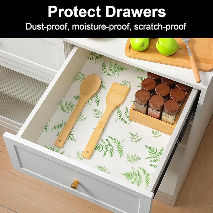 Cooyes Shelf Liners for Kitchen Cabinets Refrigerator Liners Waterproof & Oil-Proof Kitchen Cupboard Liner Drawer Mats EVA Material Non Adhesive Fridge Liner for Shelves（11.8" W x 236" L）