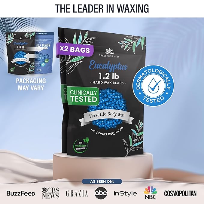 Tress Wellness Wax Beads - Safe for Skin - Dermatologically Tested - At-Home Kit for Bikini - Eucalyptus, 2 x 1.2lb, 2 pack