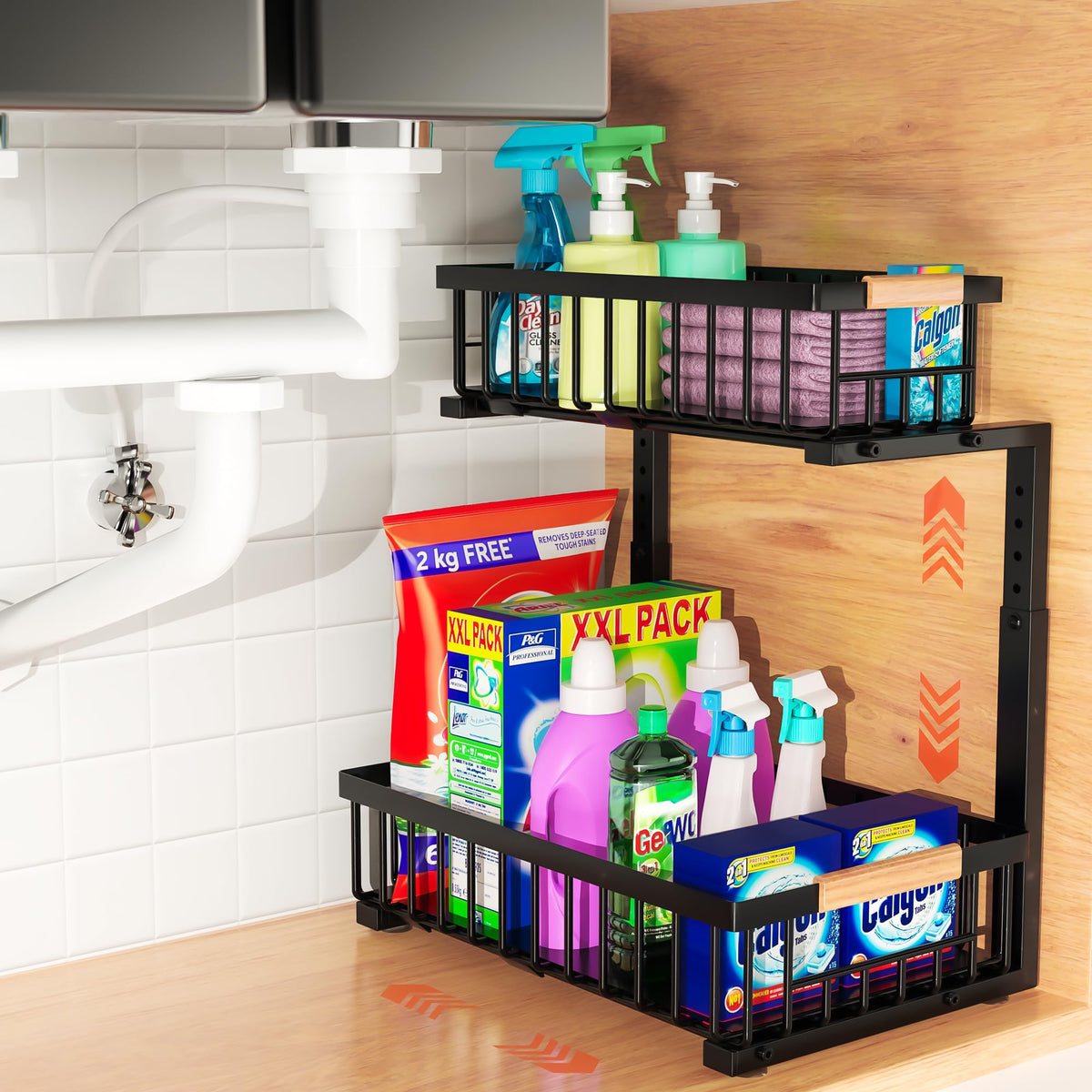 Under Sink Organizer, 2-Tier Pull-Out Cabinet Organi | Under Sink Stor - Image 1