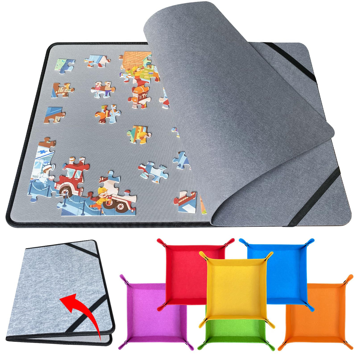 Folding Puzzle Board with 6 Sorting Trays and Felt | Home Organization - Image 1